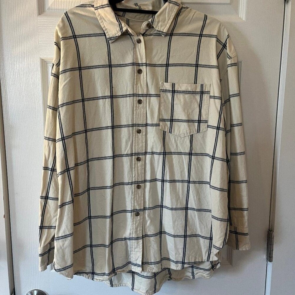 Universal Thread Goods Co., Womens Plaid Flannel Button-Down, Navy and White, Ex